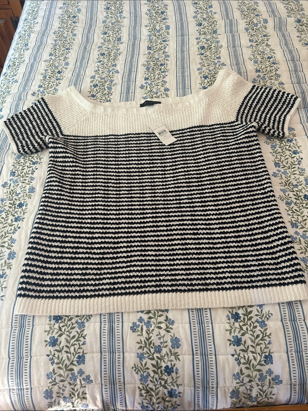 Ann Taylor Black & White Off-the-Shoulder Striped Sweater